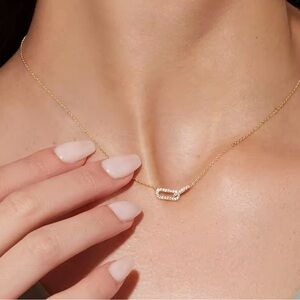 Dainty Double Chain Necklace Gold with Faux Diamonds